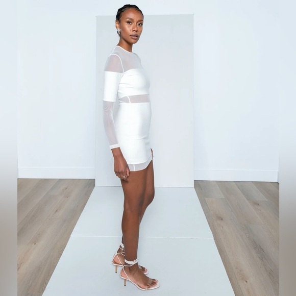 Israella Kobla Mutu Dress Mini Sheer Mesh White Long Sleeve Bridal Bachelorette - Picture 2 of 14